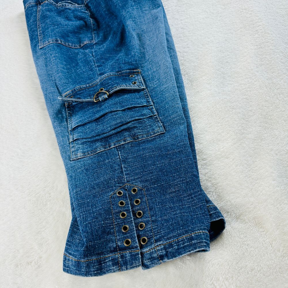 Fashion2Love Cargo Jeans Womens M Fits 10 12 Blue Denim Capri High Rise W30 L16 - Picture 7 of 15